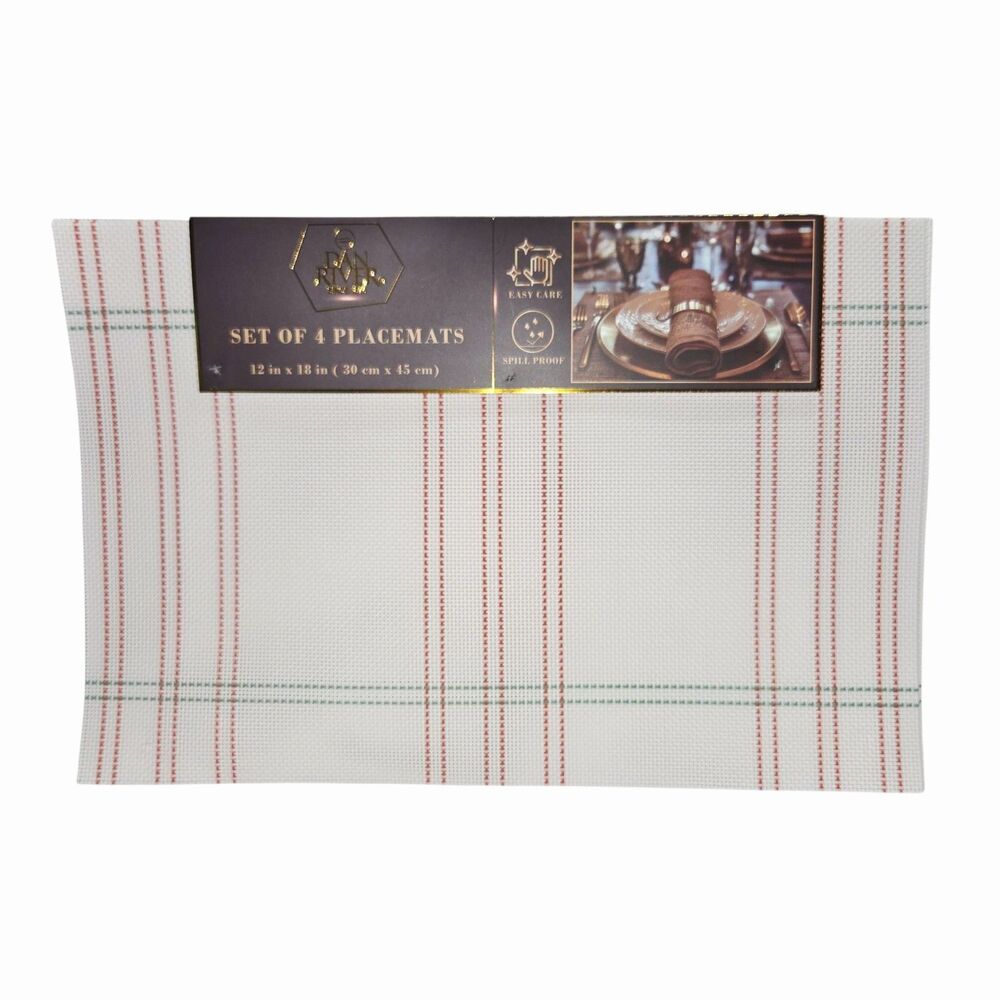 Dan‎ River Set of 4 White Stripes Rectangular Placemats PVC Woven Table Mats